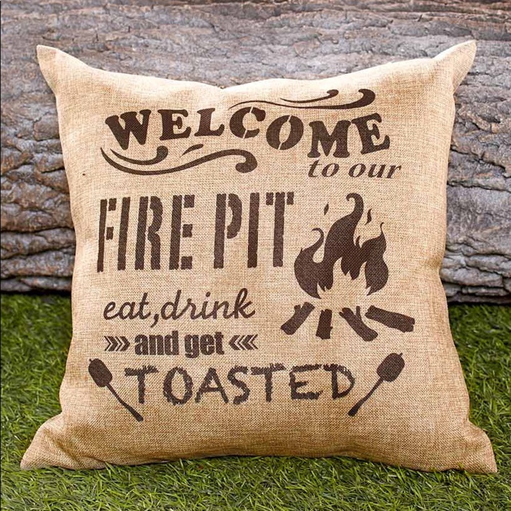 OUTDOOR BURLAP FIREPIT PILLOW 2/$30